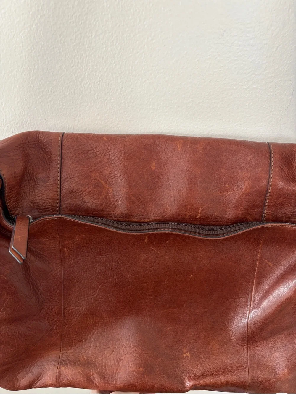 Fossil Leather Messenger Bag Dark Brown Buckle Clasp Briefcase Silver Hardware